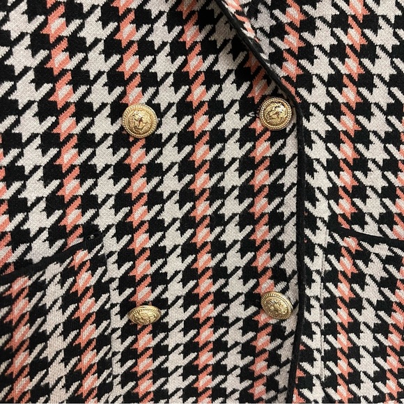 Joie Blazer Women’s Size Small Black Grey Houndstooth Knit Gold Double-Breasted - Picture 6 of 9